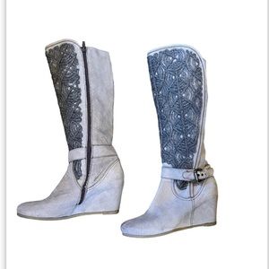 Napoleoni Womens  Gray Suede Knee High Boots Size 39‎ (8.5 US) Made In Italy